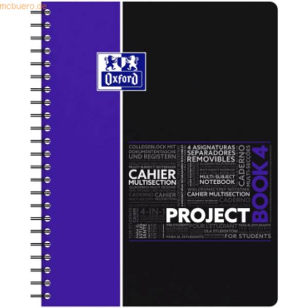 Projectbook Studium A4+ kariert 5mm 70 Blatt 90 g/qm Optik Paper farbig sortiert