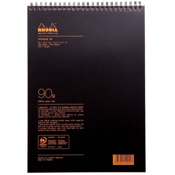 RHODIA Spiralnotizblock Notepad, DIN A4, kariert, schwarz (8017087)-1