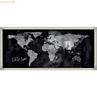 Glasmagnetboard artverum LED light Design World-Map 1300x550x15mm-0