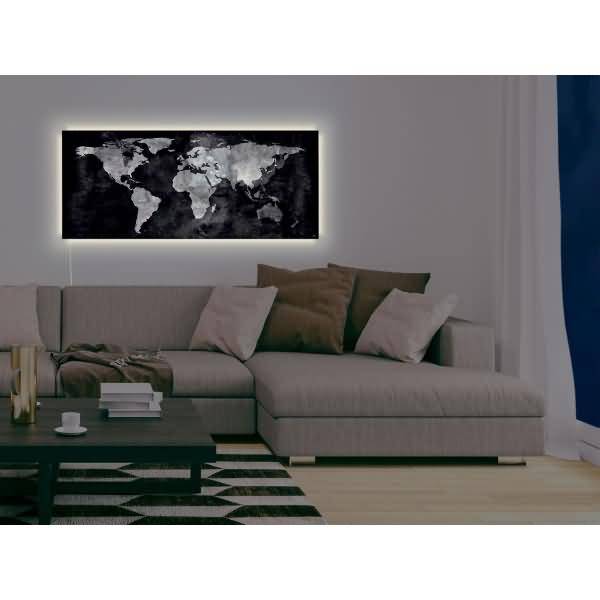 Glasmagnetboard artverum LED light Design World-Map 1300x550x15mm-1