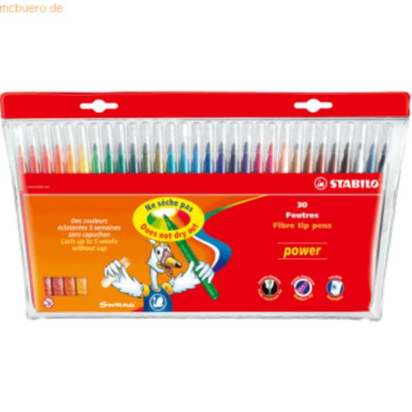 STABILO power, Medium, 30 Farben, Mehrfarbig, Rundspitze, 2 mm, Mehrfarbig
