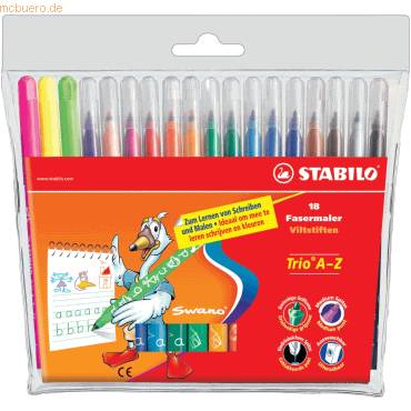 Fasermaler mit Dreikant-Griffzone Trio A-Z 0,7 mm Etui mit 18 Farben-0