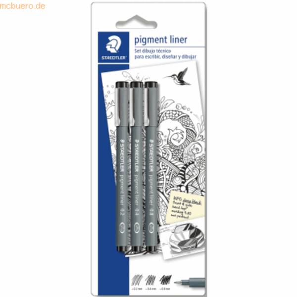 Feinschreiber pigment liner schwarz je 1x 0,1mm, 0,3mm, 0,5mm