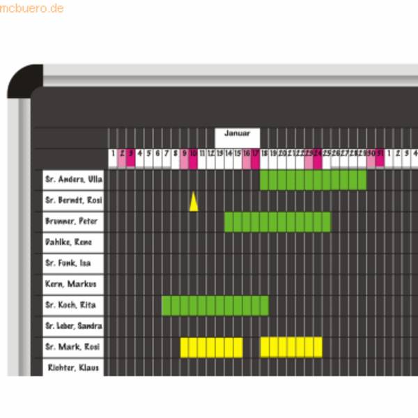 Urlaubsplaner Set Planrecord Stecktafel B1700xH520mm für max. 35 Mitarbeiter