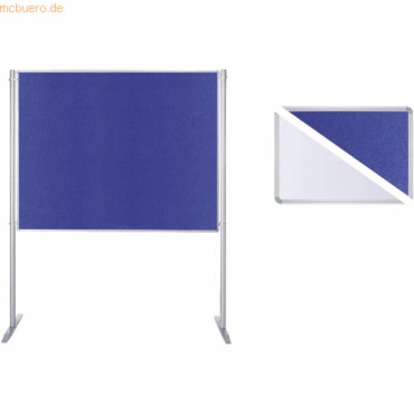 Stellwand-Set Grundelement Stabfuß beidseitig Fair/Filz B1800xH1200mm weiß/blau