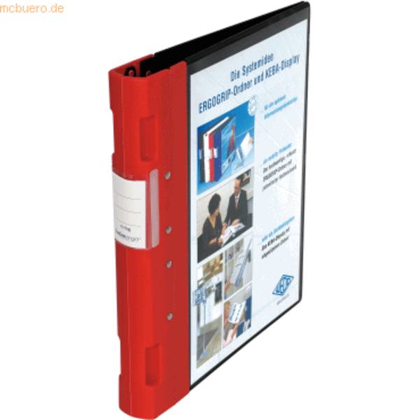 Präsentationsordner Ergogrip A4 30mm 4 Ringe schwarz/rot