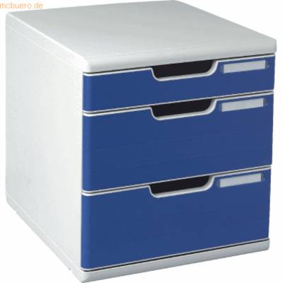 Bürobox A4 3 Schübe lichtgrau/blau