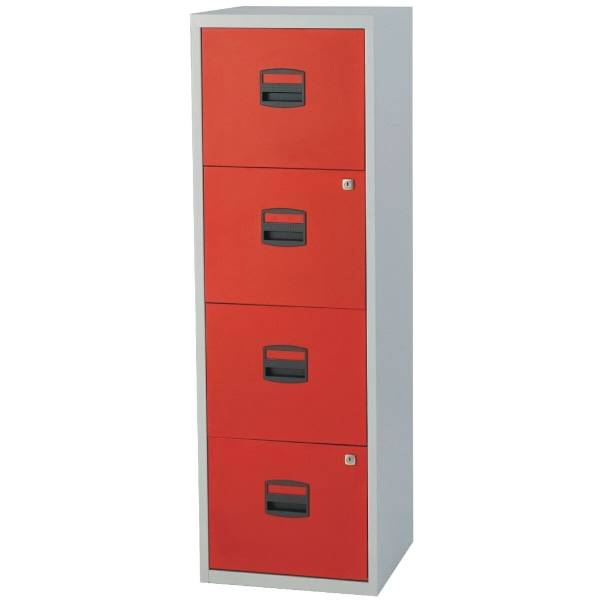 Hängeregistraturschrank PFA, 4 HR-Schubladen, Farbe Korpus lichtgrau, Fronten kardinalrot-1