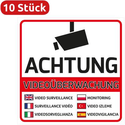 10 Videoüberwachung Aufkleber Videoüberwachung Mehrsprachig Kameraüberwachung  Warnaufkleber Achtung Videoüberwacht