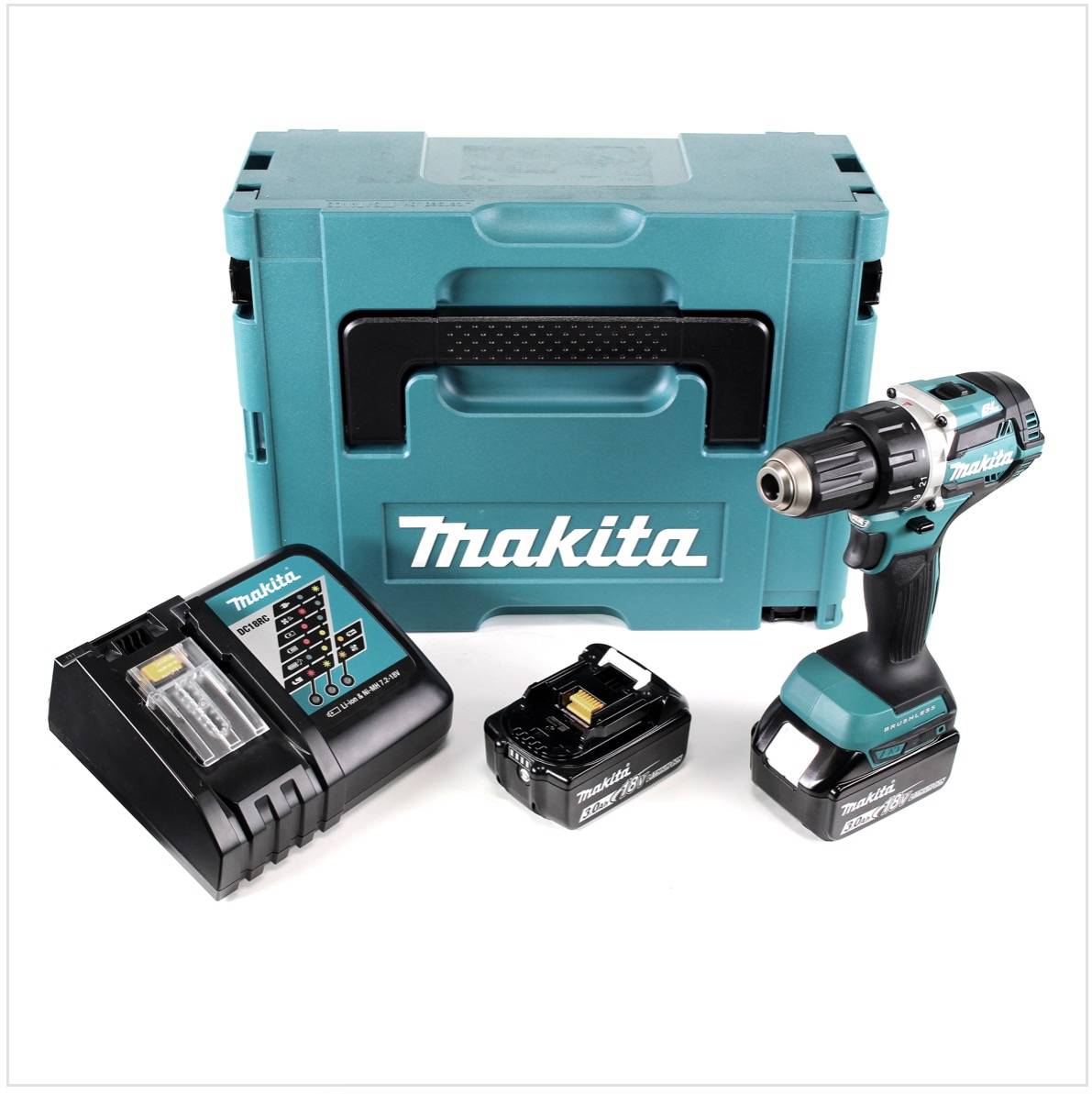 Makita DDF 484 RFJ Akku Bohrschrauber brushless 18V 54Nm + 2x Akkus 3,0Ah + Ladegerät im Makpac-1