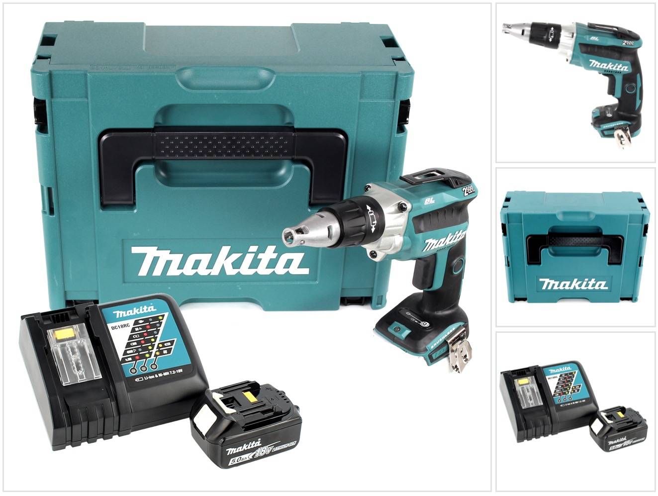 Makita DFS 250 RT1J Akku Trockenbauschrauber 18 V Brushless + 1x Akku 5,0 Ah + Ladegerät + Makpac-0