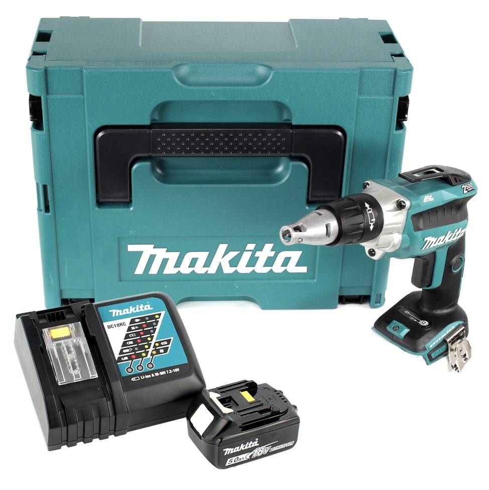 Makita DFS 250 RT1J Akku Trockenbauschrauber 18 V Brushless + 1x Akku 5,0 Ah + Ladegerät + Makpac-1