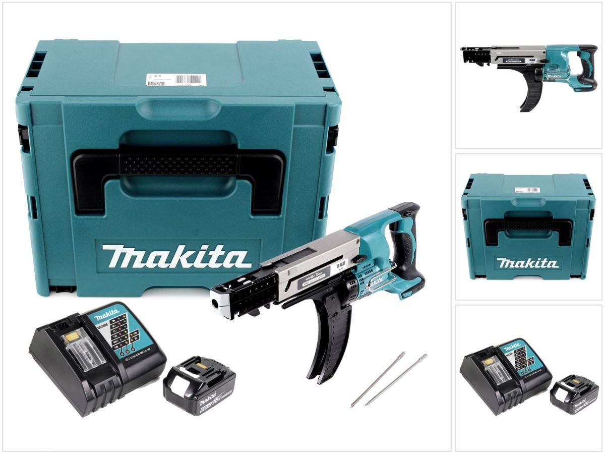 Makita DFR 750 RG1J Akku Magazinschrauber 18V 45-75mm + 1x Akku 6,0Ah + Ladegerät + Makpac-0