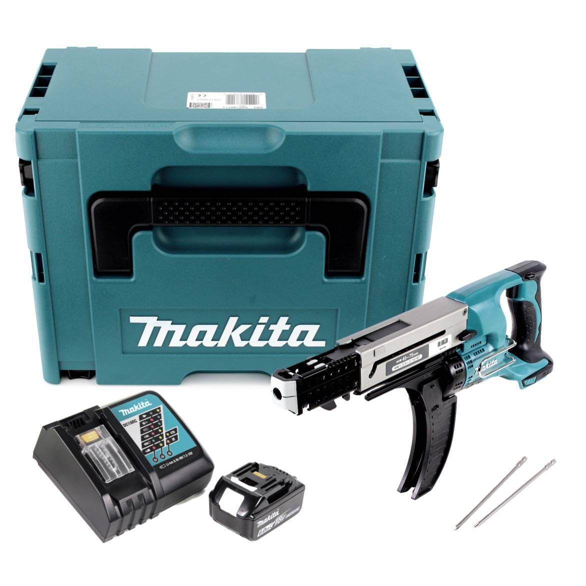 Makita DFR 750 RG1J Akku Magazinschrauber 18V 45-75mm + 1x Akku 6,0Ah + Ladegerät + Makpac-1