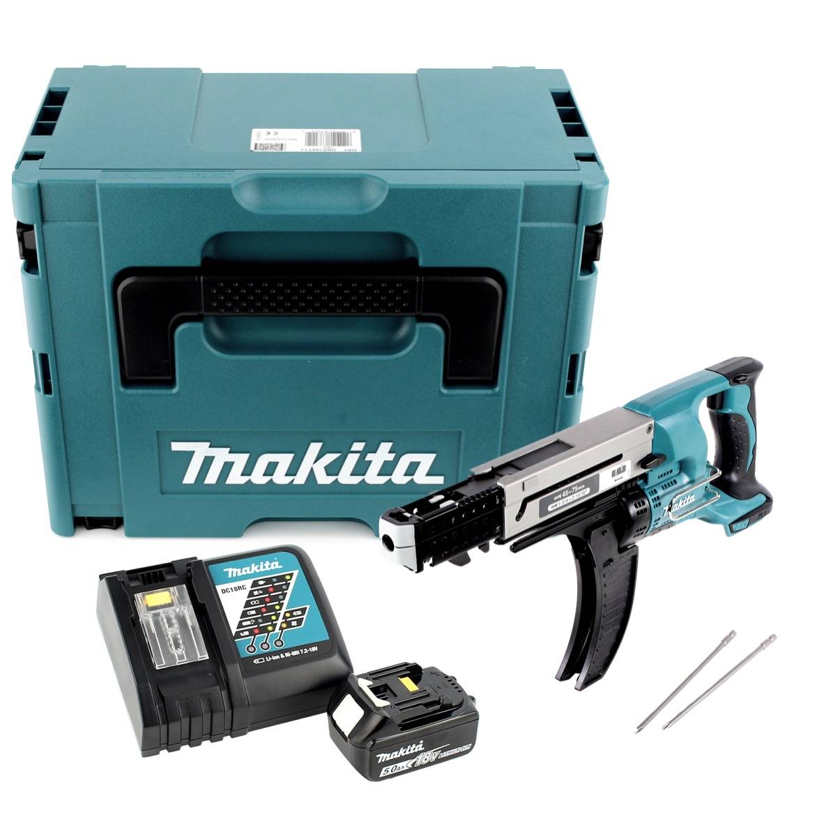 Makita DFR 750 RT1J Akku Magazinschrauber 18V 45-75mm + 1x Akku 5,0Ah + Ladegerät + Makpac-1