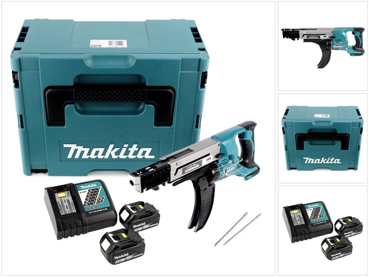Makita DFR 750 RTJ Akku Magazinschrauber 18V 45-75mm + 2x Akku 5,0Ah + Ladegerät + Makpac-0