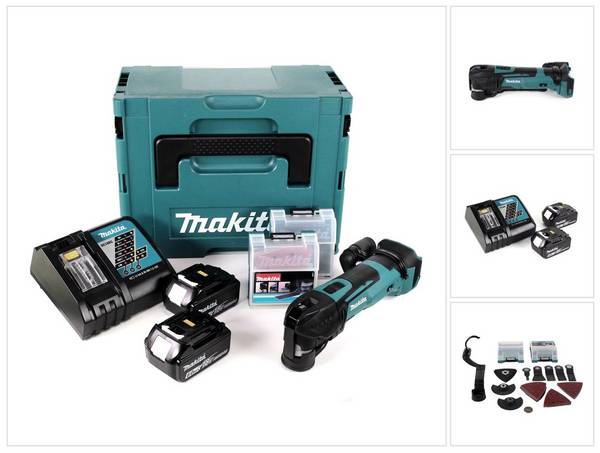 Makita DTM 51 RGJX2 Akku Multifunktionswerkzeug 18 V + 2x Akku 6,0 Ah + Ladegerät + 39 tlg. Zubehör Set + Makpac