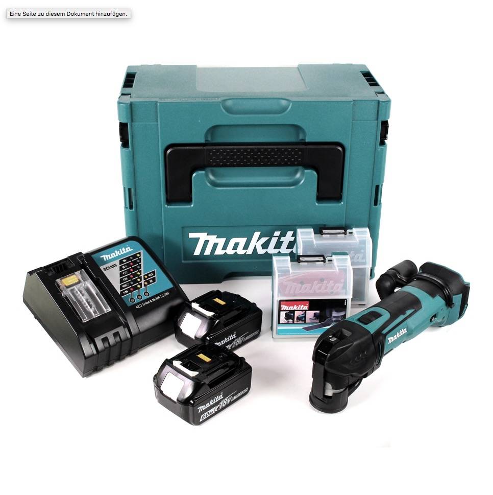 Makita DTM 51 RGJX2 Akku Multifunktionswerkzeug 18 V + 2x Akku 6,0 Ah + Ladegerät + 39 tlg. Zubehör Set + Makpac-1