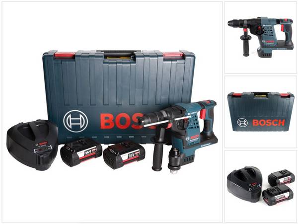 Bosch GBH 36 VF-LI Plus Akku Bohrhammer 36V SDS Plus + Wechselbohrfutter + Handwerkerkoffer + 2x 4,0 Ah
