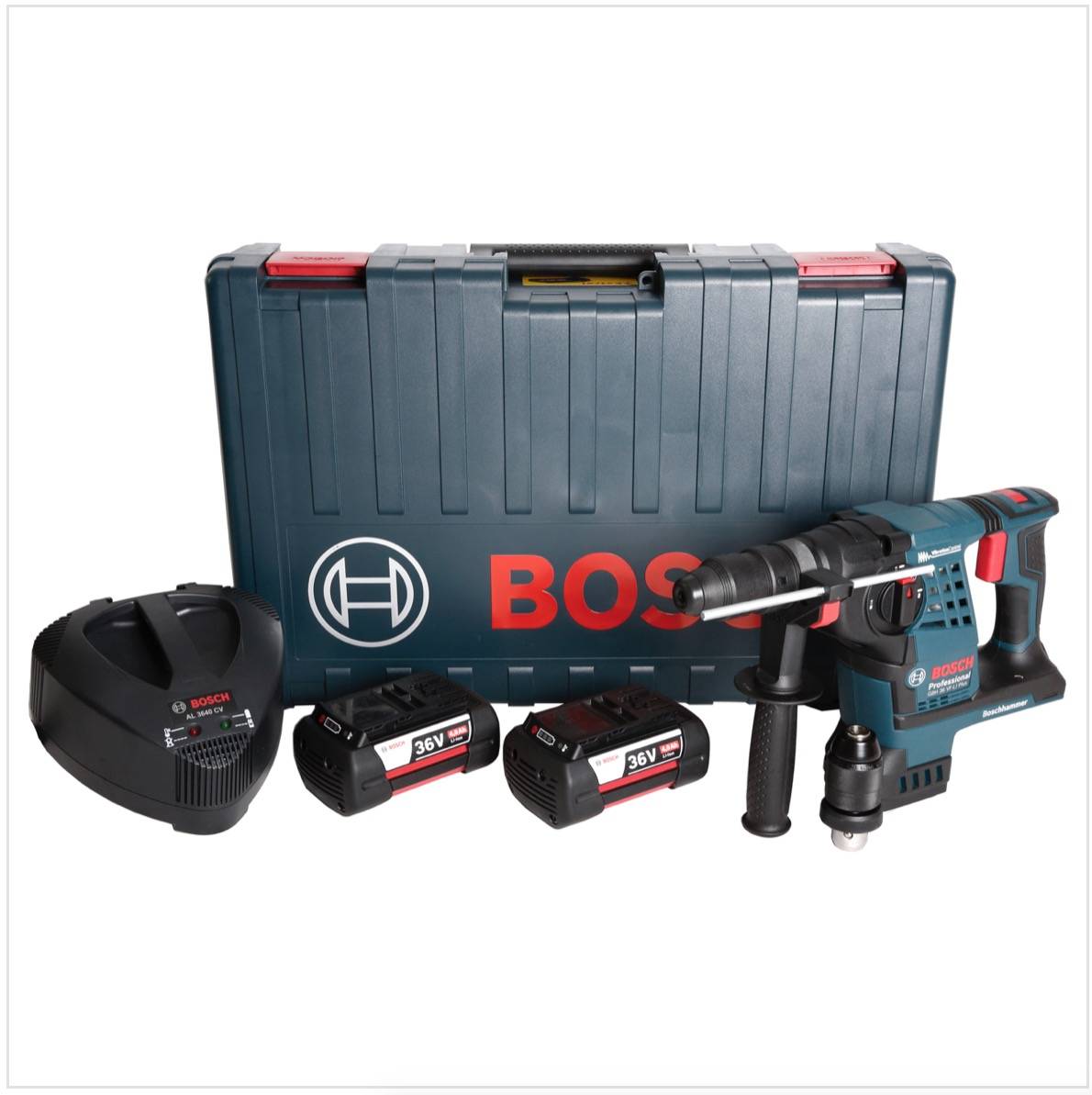 Bosch GBH 36 VF-LI Plus Akku Bohrhammer 36V SDS Plus + Wechselbohrfutter + Handwerkerkoffer + 2x 4,0 Ah-1