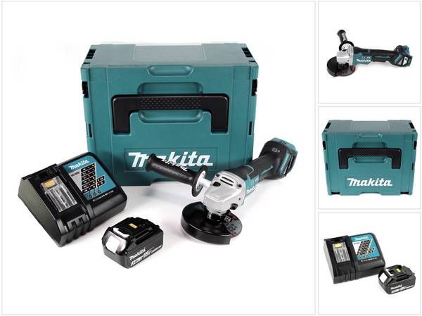 Makita DGA 517 RF1J Akku Winkelschleifer 18 V 125 mm Brushless + 1x Akku 3,0 Ah + Ladegerät + Makpac
