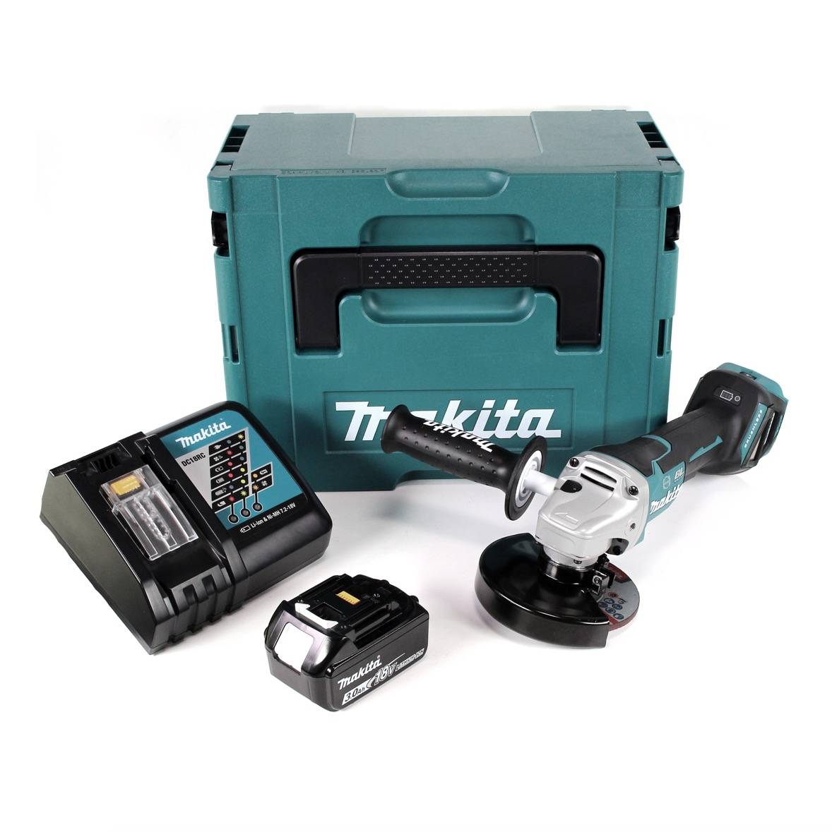 Makita DGA 517 RF1J Akku Winkelschleifer 18 V 125 mm Brushless + 1x Akku 3,0 Ah + Ladegerät + Makpac-1