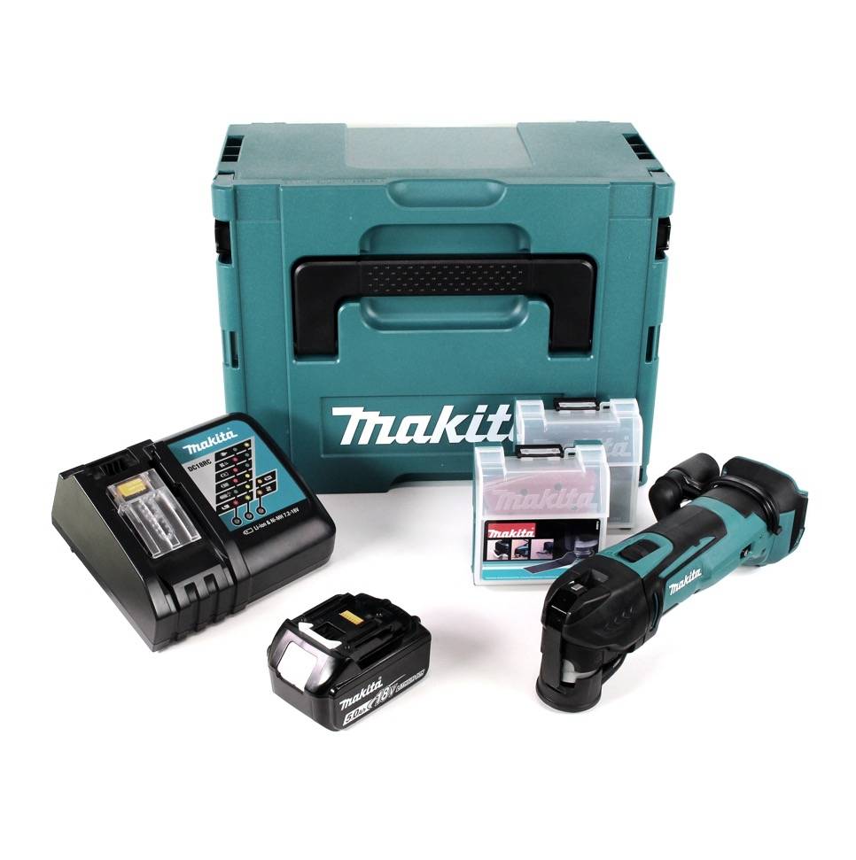 Makita DTM 51 RT1JX2 Akku Multifunktionswerkzeug 18 V + 1x Akku 5,0 Ah + Ladegerät + 39 tlg. Zubehör Set + Makpac-1