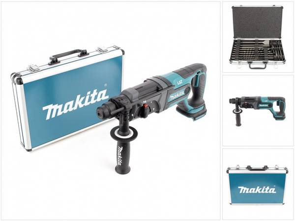 Makita DHR 241 18 V Li-ion Akku Bohrhammer mit SDS-Plus Aufnahme Solo + Makita D-42444 SDS-Plus Bohrer Meißel Set 17 tlg