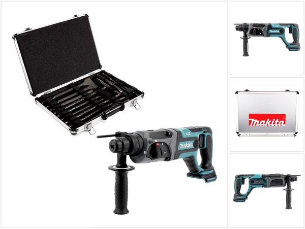 Makita DHR 241 Z 18 V Li-Ion Akku Bohrhammer mit SDS-Plus Aufnahme Solo + Makita D-42444 SDS-Plus Bohrer-Meißel-Set 17 t
