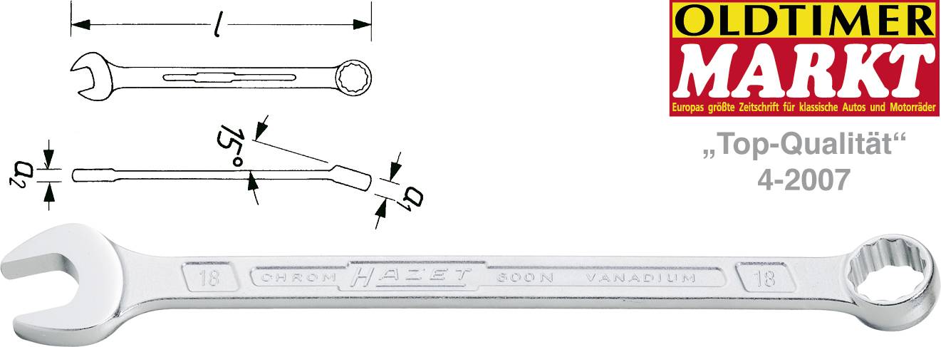 HAZET Ring-Maulschlüssel 6 mm DIN 3113 Form A, ISO 3318, ISO 7738 Hazet 600N-6