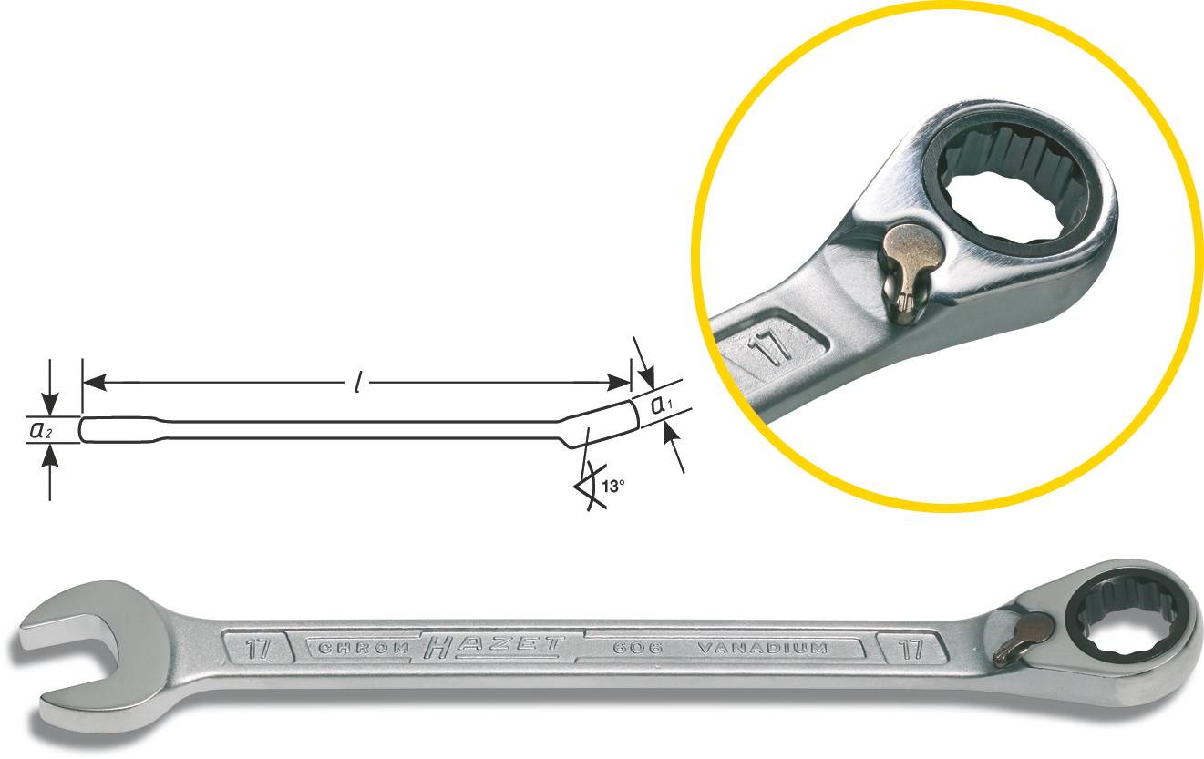 HAZET Knarren-Ring-Maulschlüssel Schlüsselweite 19 mm 606-19 (606-19)