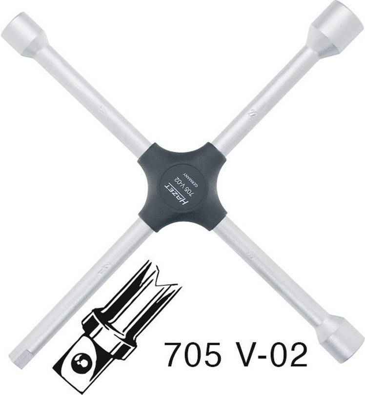 Radkreuzschlüssel 'Hazet 705 V-02' in Kreuzform, mit spezialisierten Enden für verschiedene Muttern.