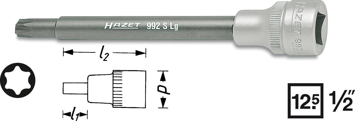 HAZET TORX® Schraubendreher-Einsatz, s: T55, Innenvierkant 12,5 mm (1/2\" ), Innen TORX® 992SLG-T55 L