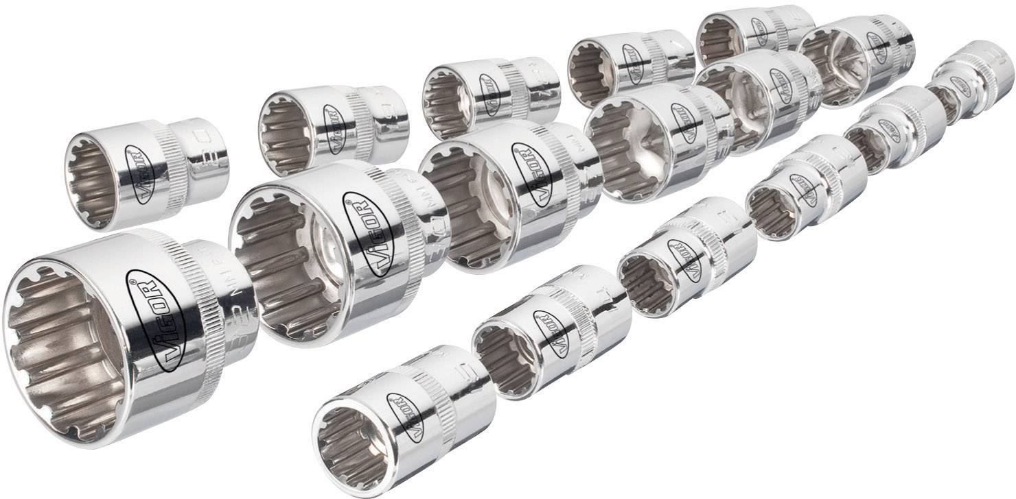 VIGOR Multiprofil-Steckschlüssel-Sortiment 12,5 mm (1/2\") 17tlg. V1898 Schlüsselweite 10 - 32 mm Län