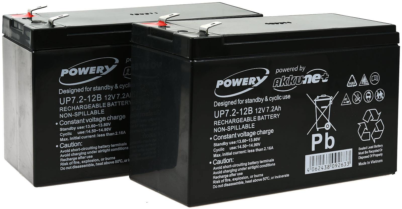 Powery Ersatzakku für USV APC Back-UPS CS350 12V 7,2Ah/86Wh Lead-Acid Schwarz 