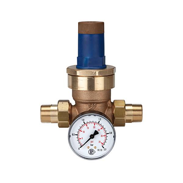RIEGLER Druckregler für Wasser, inkl. Manometer, R 1, Regelbereich 0,2 - 2 bar, PE max. 16 bar, Vordruck min. 1,2 bar.