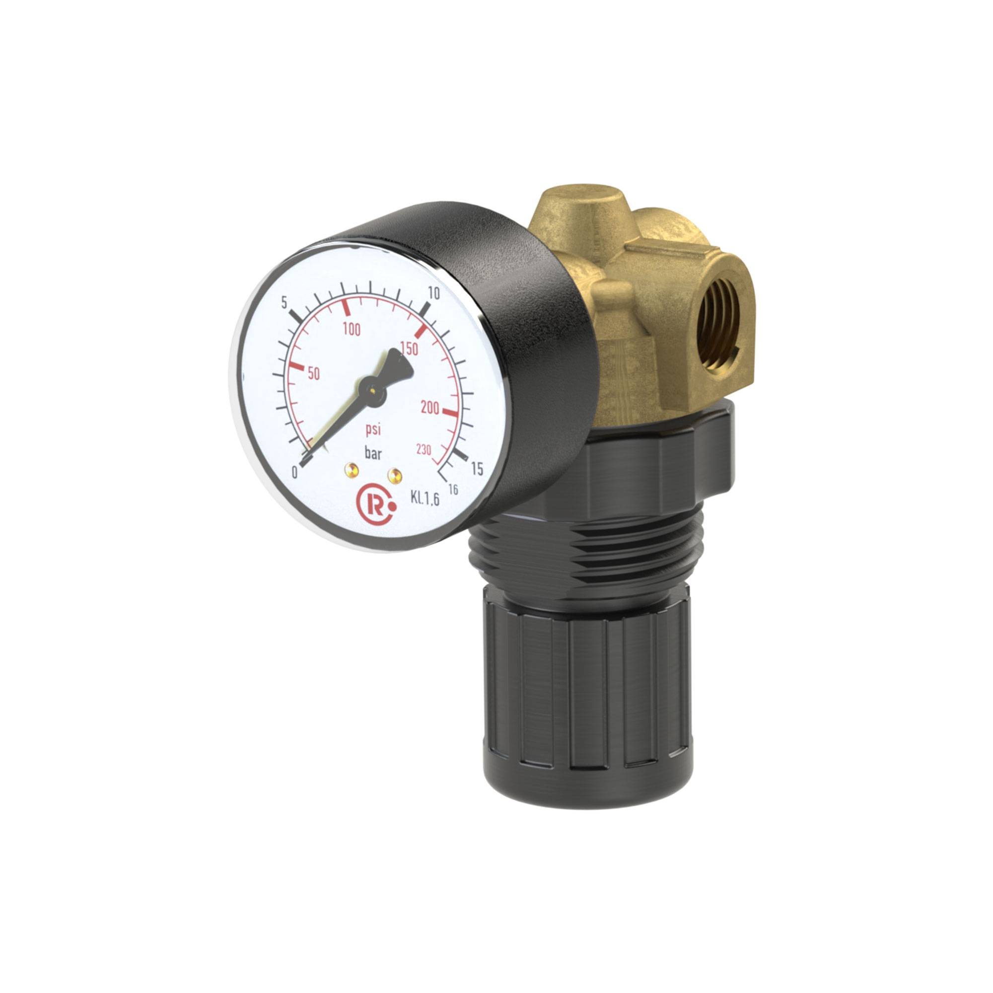 RIEGLER Druckregler für Wasser, inkl. Manometer, G 1/4, Regelbereich 0,1 - 3 bar, Eingangsdruck max. 25 bar, Med.-Umgeb.-0