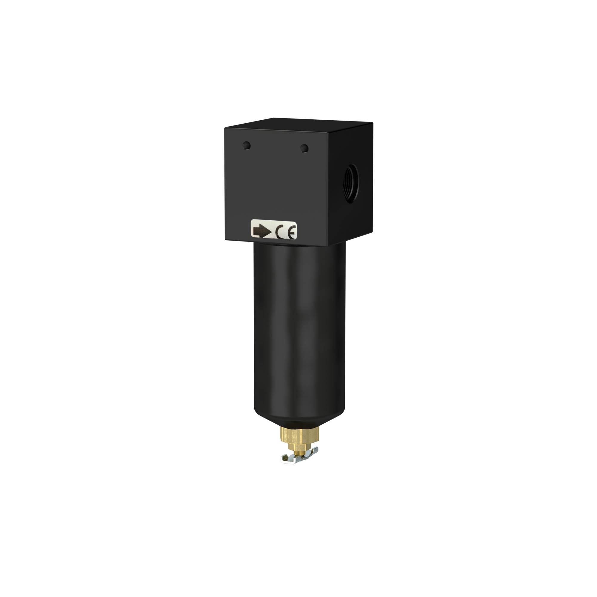 RIEGLER Filter für hohe Drücke bis 40 bar, mit Handablassventil, 40 µm, G 1, Kondensatbehälter aus Messing, Mediumstemp.-0