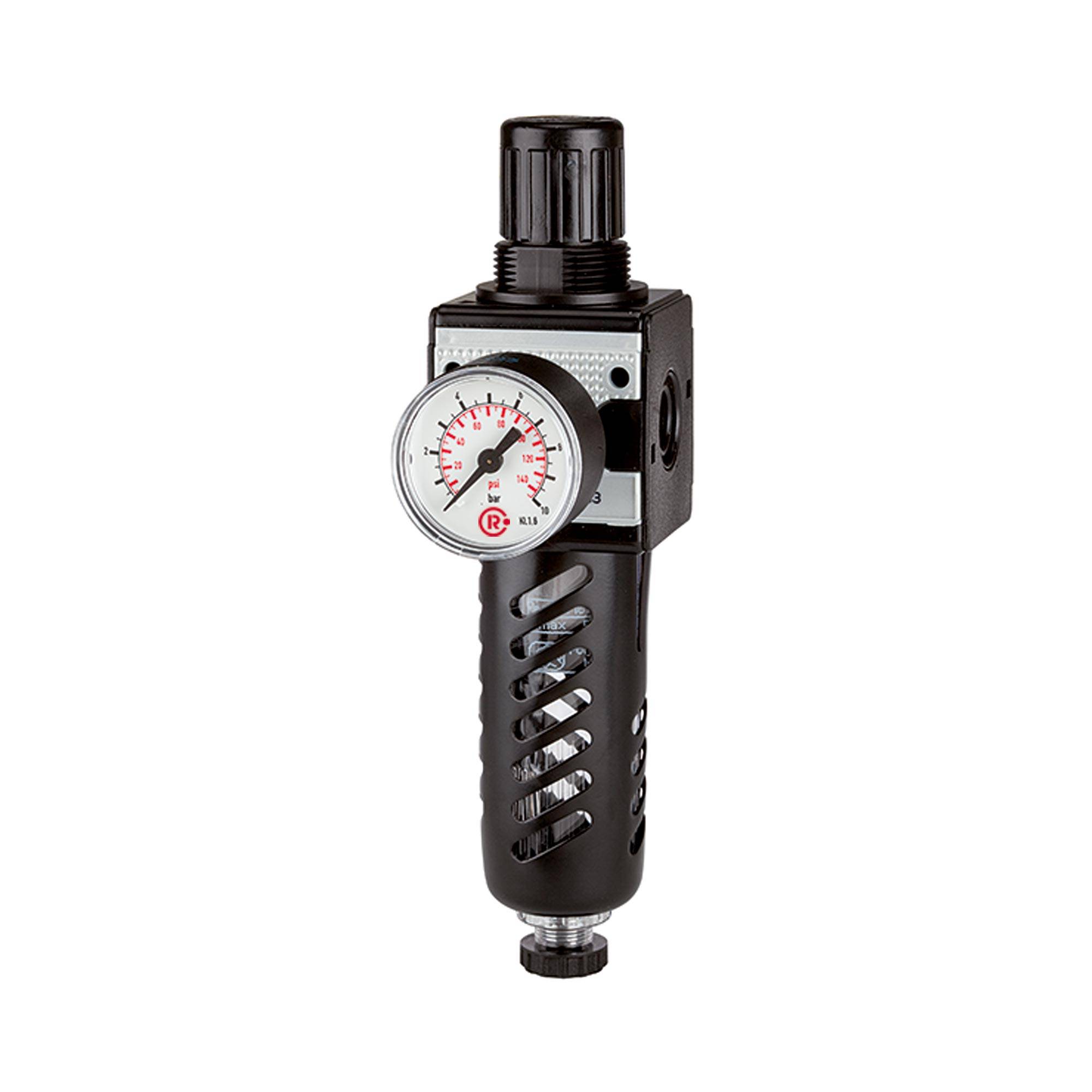 RIEGLER Filterregler »multifix« mit PC-Behälter, Schutzkorb u. Mano., 40 µm, BG 5, G 1, PE max. 16 bar, Regelber. 0,5 --0