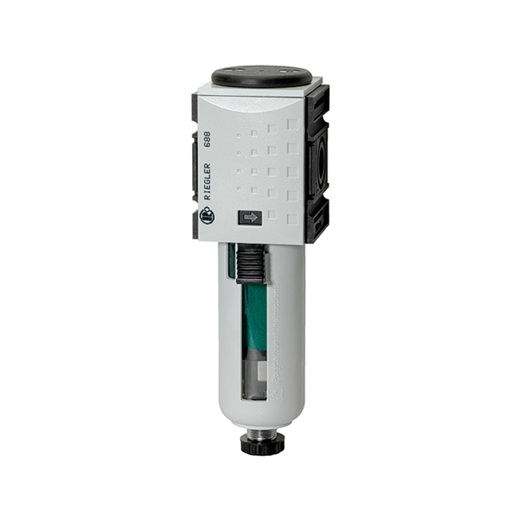 RIEGLER Mikrofilter »FUTURA« m. PC-Behälter u. Schutzkorb, 0,01 µm, BG 2, G 1/2, PE 1,5 - 16 bar, Temp. -10°C bis 50°C,-0