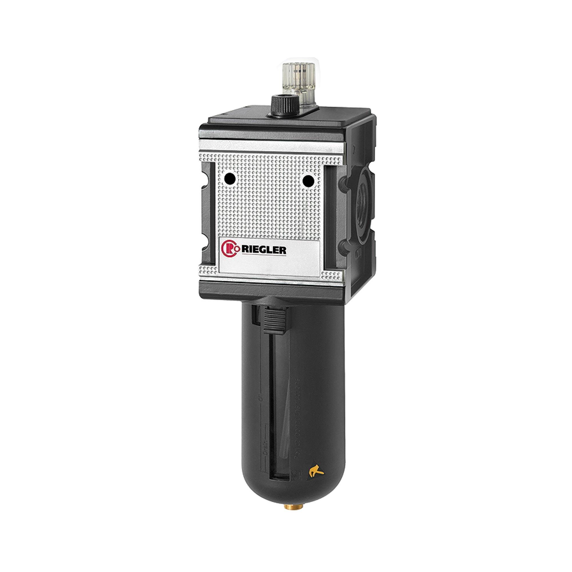 RIEGLER Nebelöler »multifix« mit Polycarbonatbehälter und Schutzkorb, BG 4, G 1, Eingangsdruck max. 16 bar, Med.-Umgeb.t-0