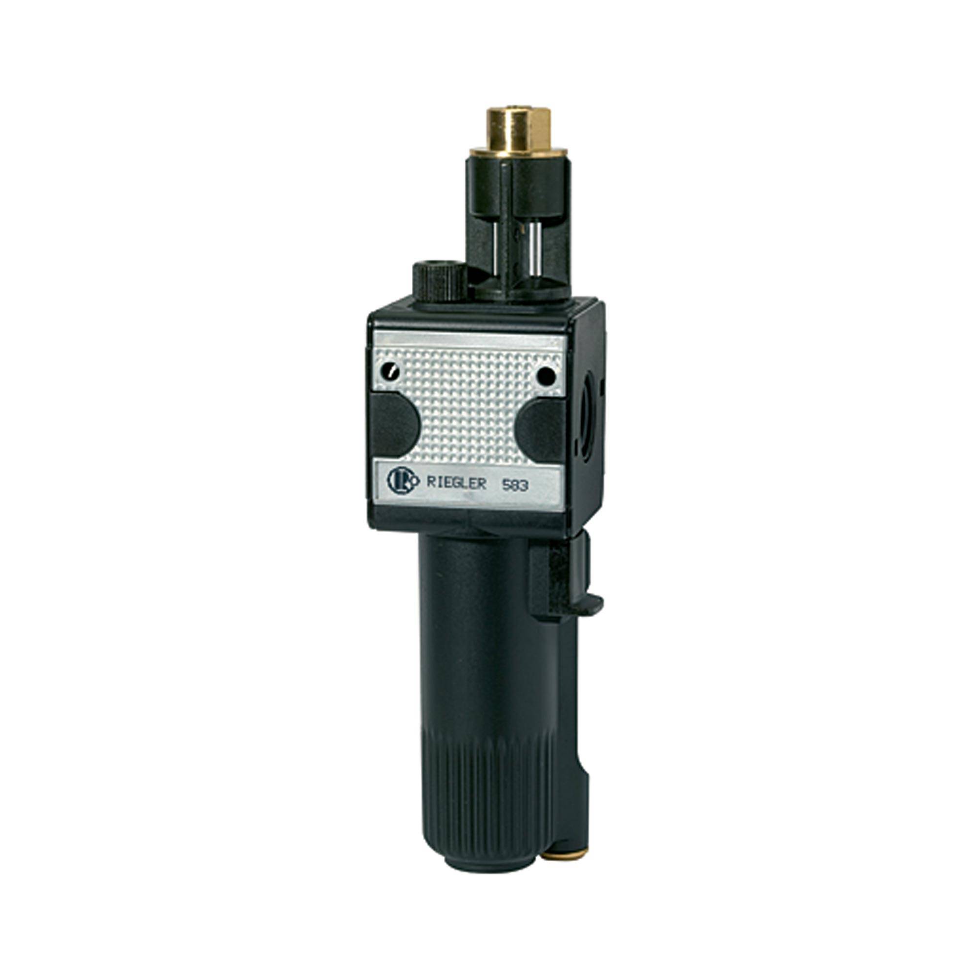 RIEGLER Nebelöler »multifix« mit Metallbehälter, Sichtrohr, Tropfaufsatz Metall, BG 1, G 1/4, PE max. 20 bar, Med.-Umgeb-0