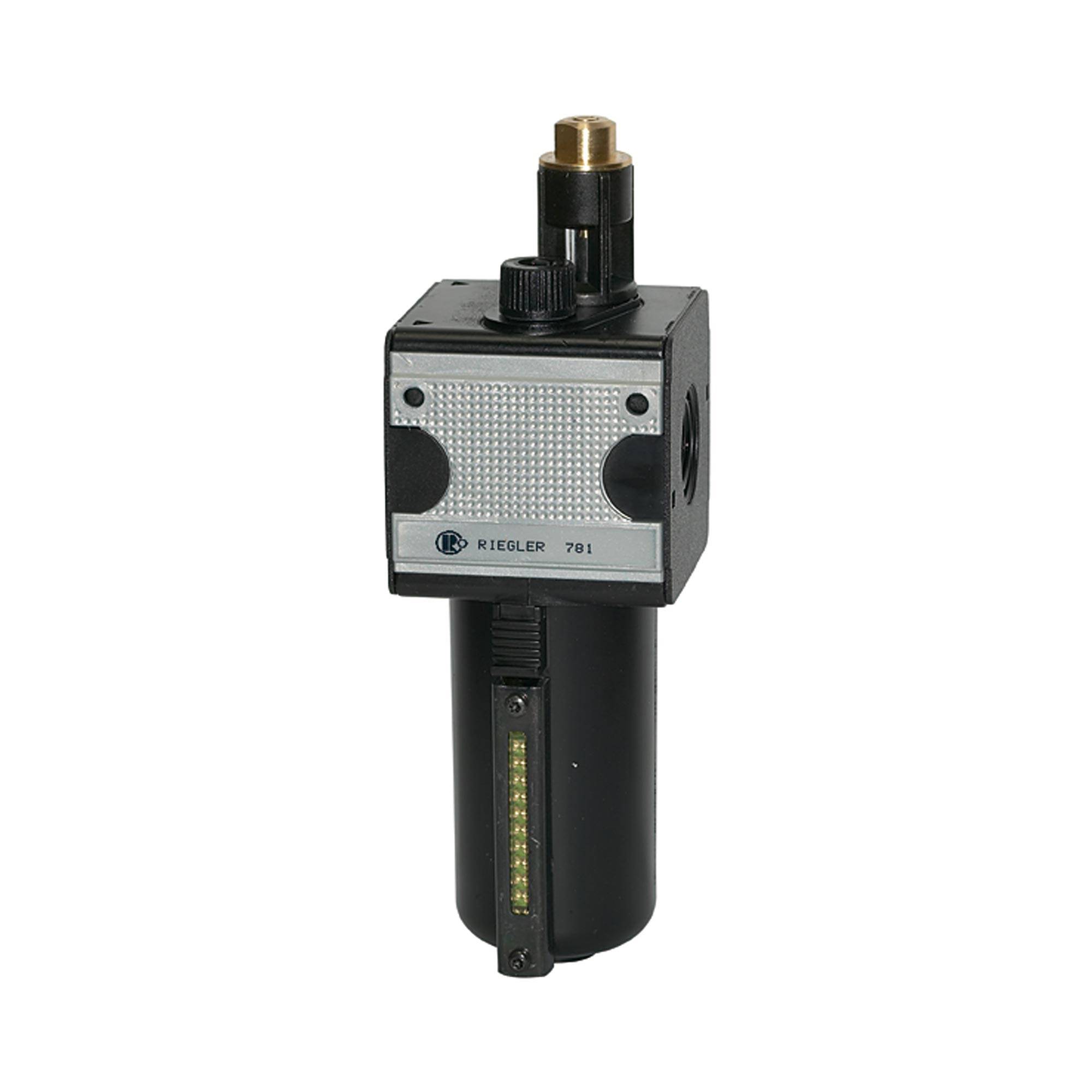 RIEGLER Nebelöler »multifix« mit Metallbehälter, Sichtrohr, Tropfaufsatz Metall, BG 3, G 1/2, PE max. 20 bar, Med.-Umgeb-0