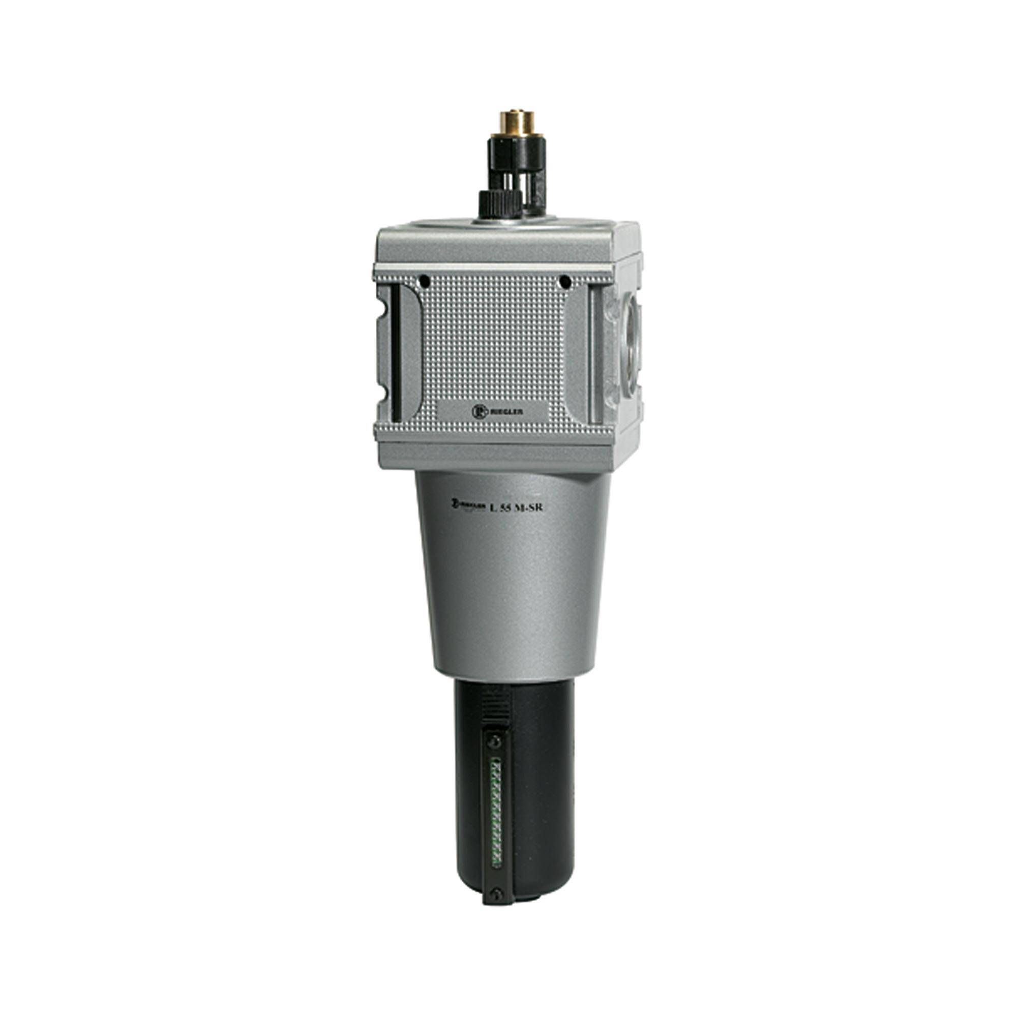 RIEGLER Nebelöler »multifix« mit Metallbehälter, Sichtrohr, Tropfaufsatz Metall, BG 5, G 1, PE max. 20 bar, Med.-Umgeb.t-0