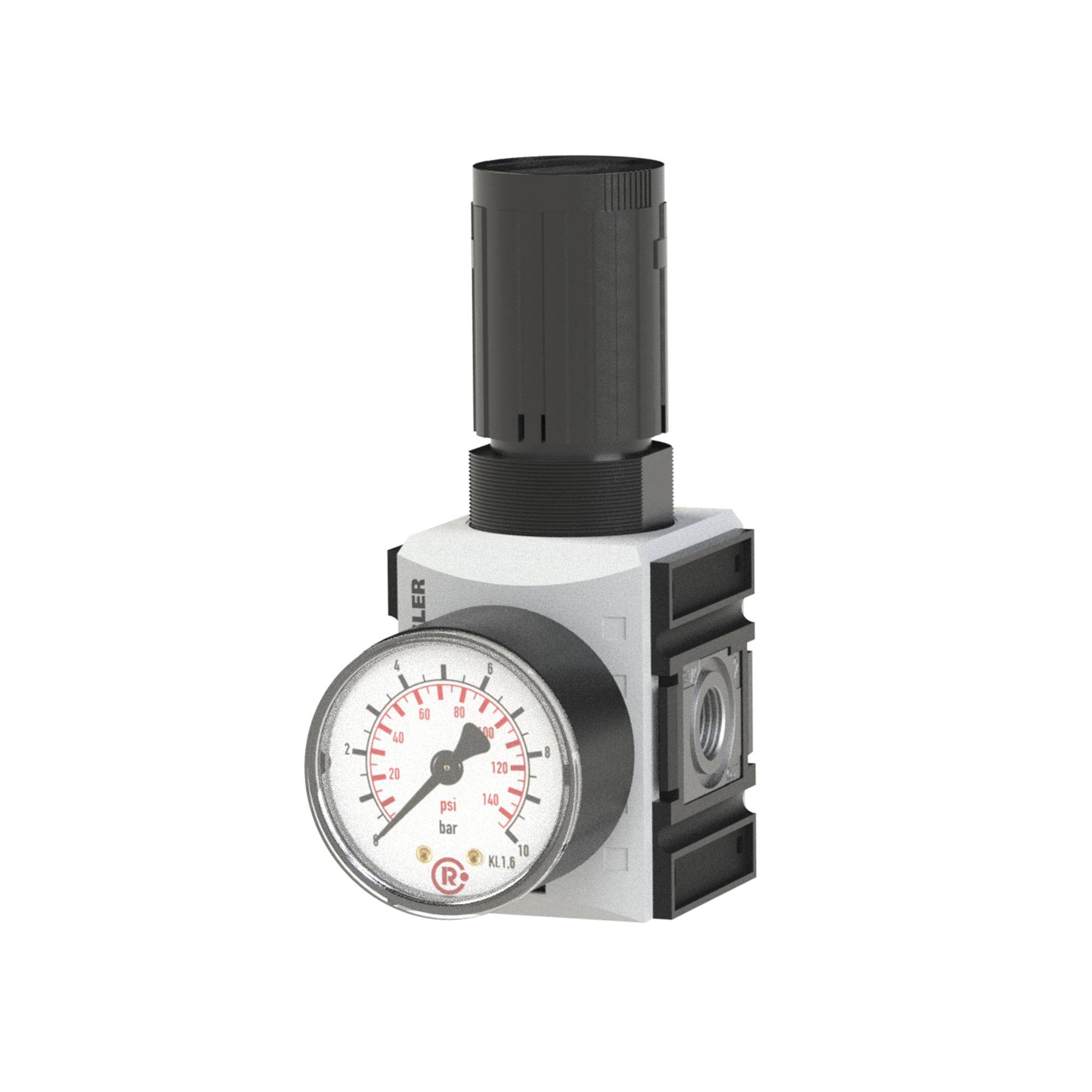 RIEGLER Präzisionsdruckregler, durchg. Druckversorgung »FUTURA«, inkl. Manometer, BG 1, G 1/4, PE max. 16 bar, Regelbere-0