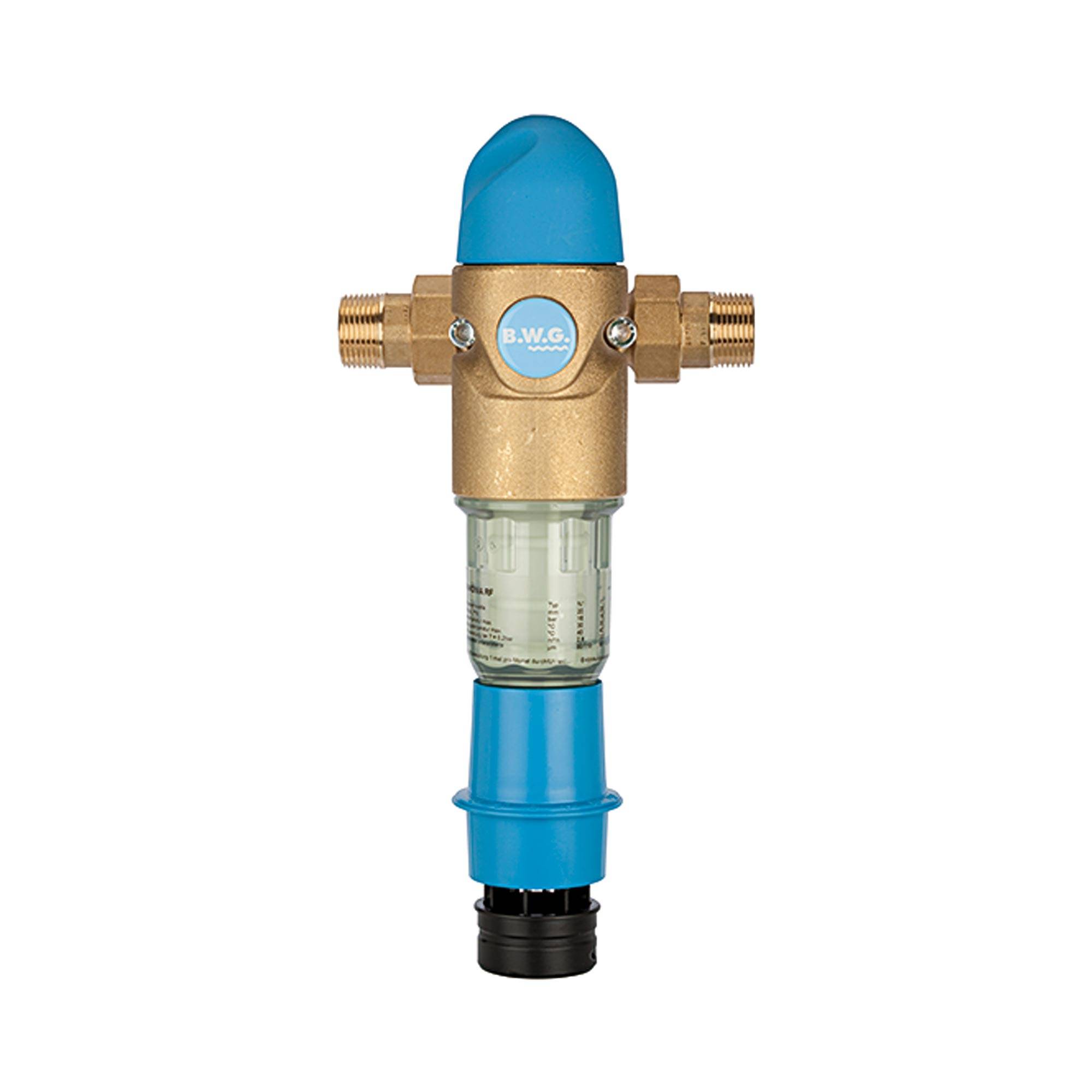 RIEGLER Rückspülfilter für Trinkwasser, DVGW-geprüft, von 90 µm bis 110 µm, R 1, PE max. 16 bar, Umgebungstemp. 5 °C bis-0