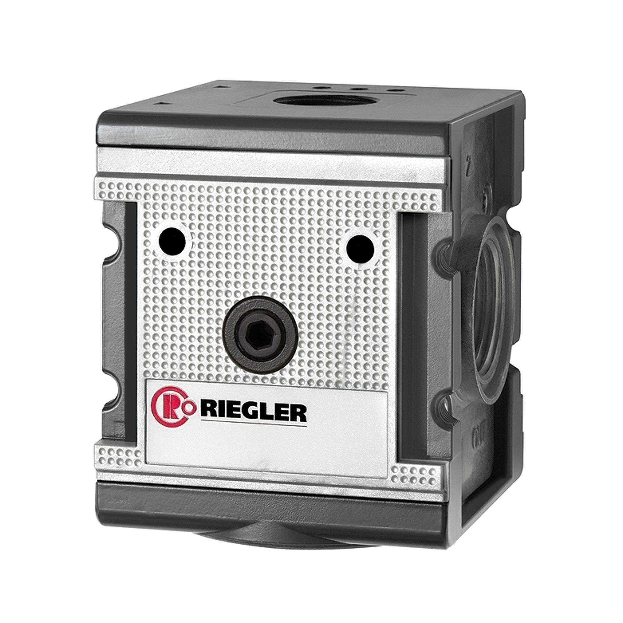 RIEGLER Verteiler »multifix«, breite Ausführung, BG 4, G 3/4, mit 4 Abgängen: 2 x G 1/4, 1 x G 3/4 und 1 x G 1, Eingangs