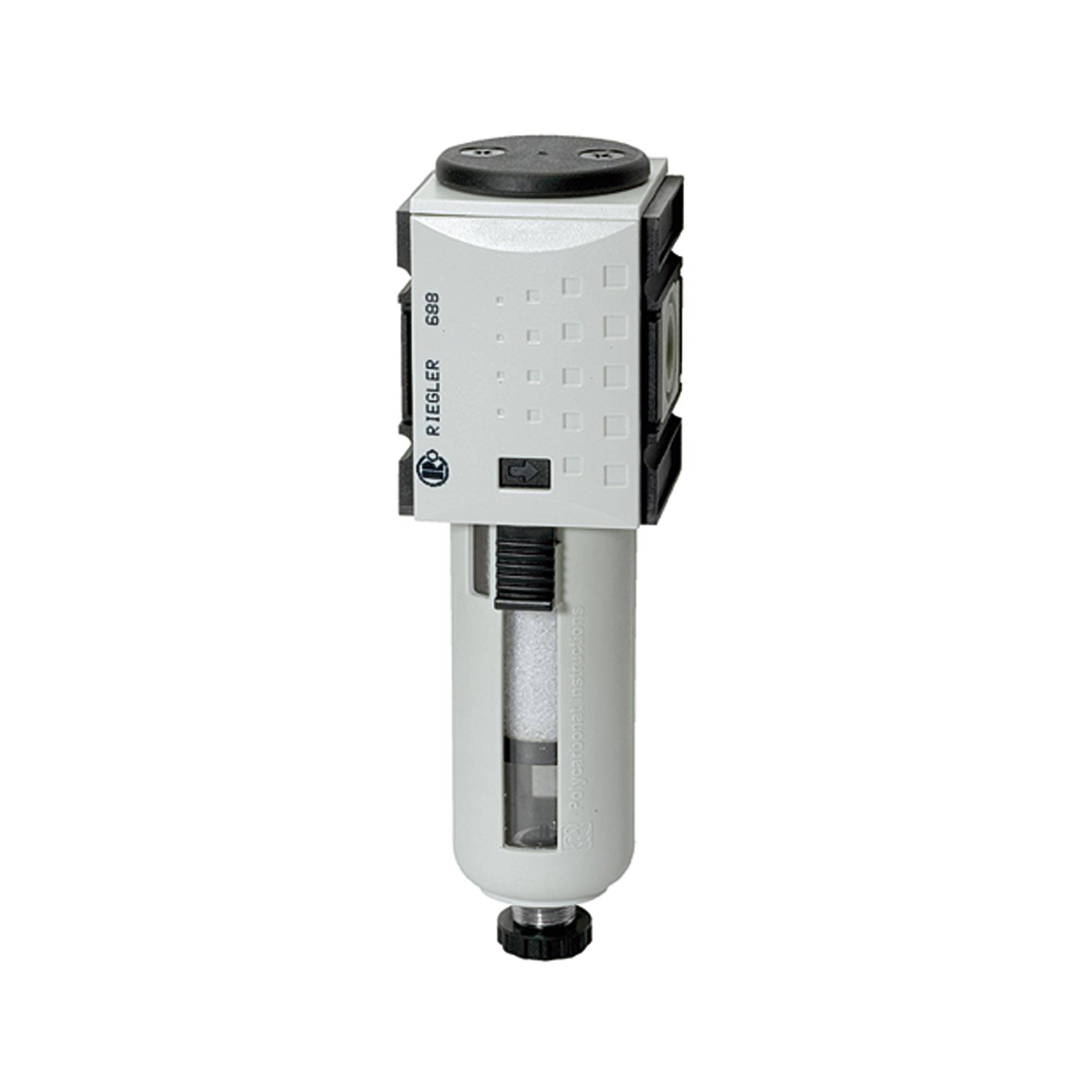 RIEGLER Vorfilter »FUTURA« mit PC-Behälter u. Schutzkorb, 0,3 µm, BG 4, G 1, PE 1,5 - 16 bar, Temp. -10 °C bis 50 °C, Ko-0