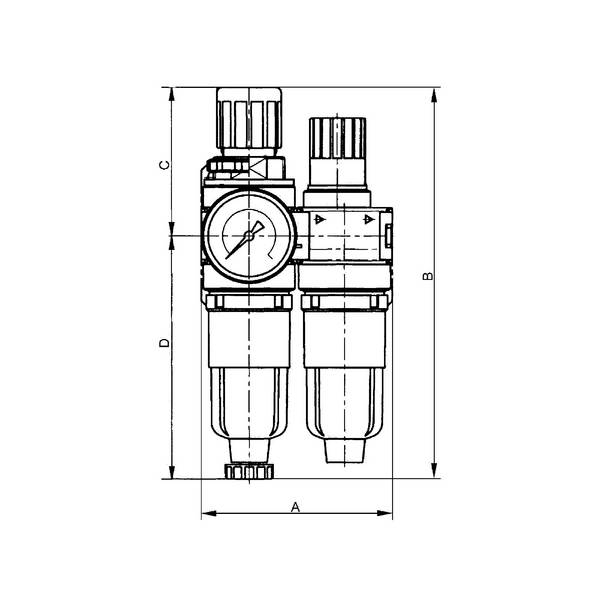 RIEGLER Wartungseinheit 2-tlg. »multifix-mini« mit Metallbehälter, BG 0, G 1/4, Eingangsdruck max. 12 bar, Regelbereich