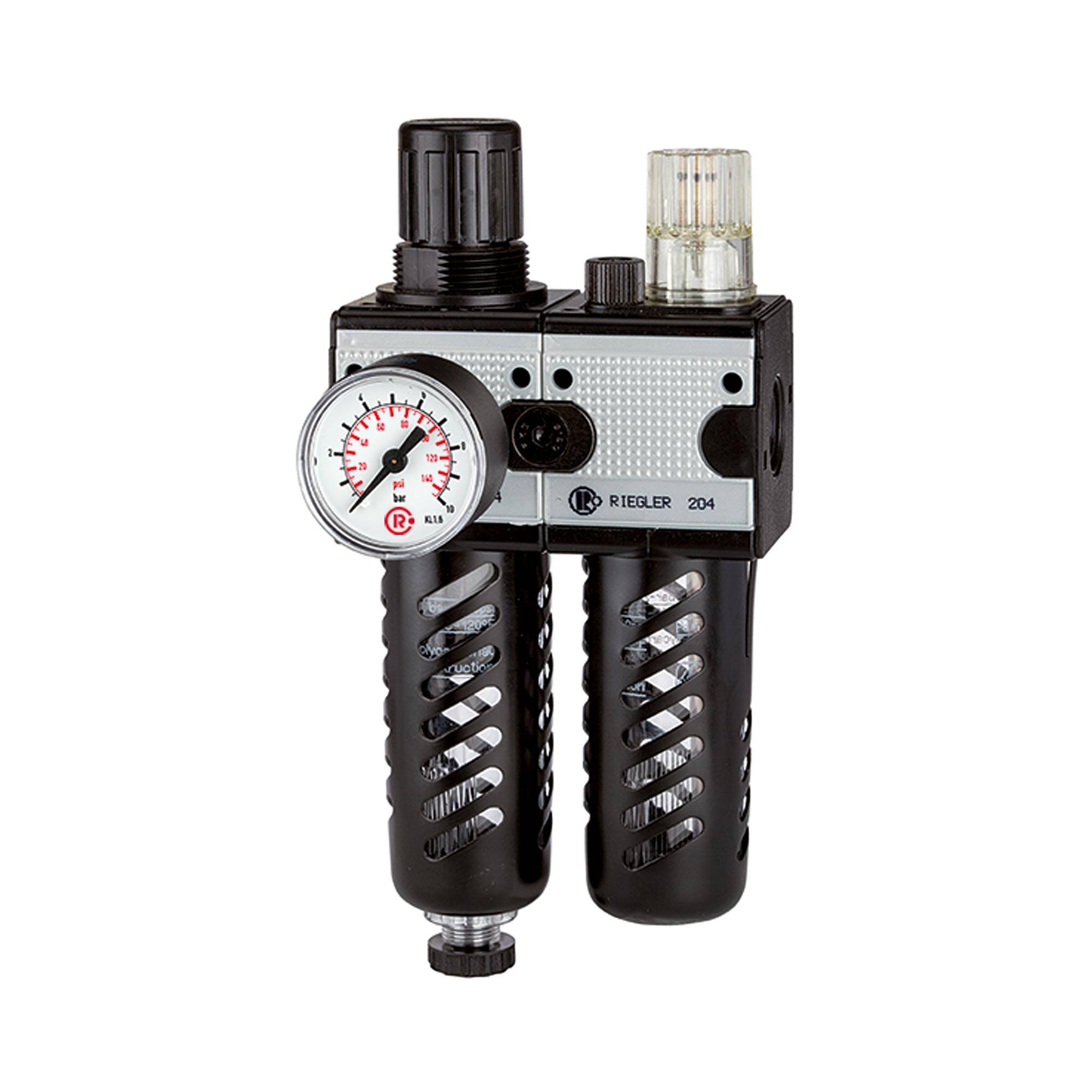 RIEGLER Wartungseinheit 2-tlg. »multifix«, PC-Behälter und Schutzkorb, BG 1, G 1/4, Eingangsdruck max. 16 bar, Regelbere